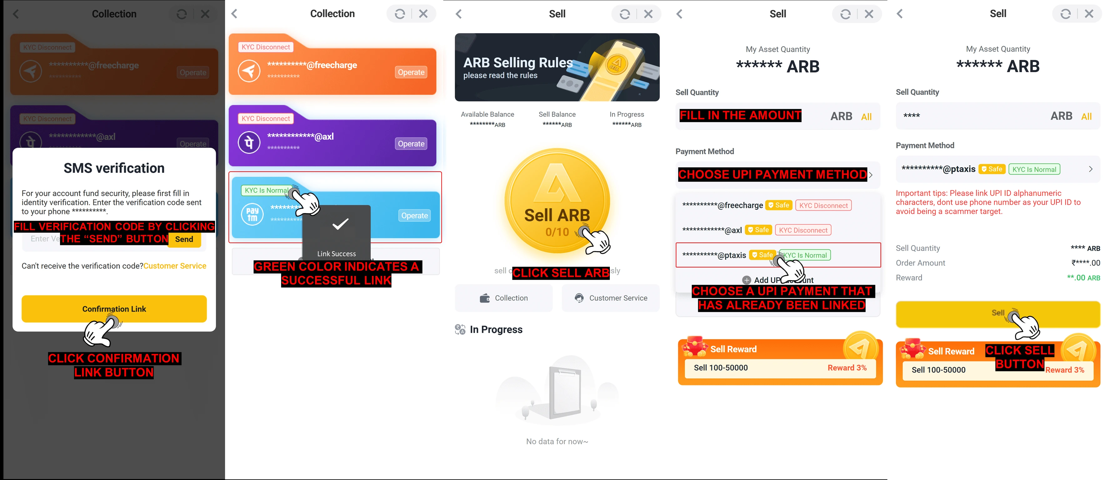 How To Sell ARB Coins using UPI Method — step screenshot